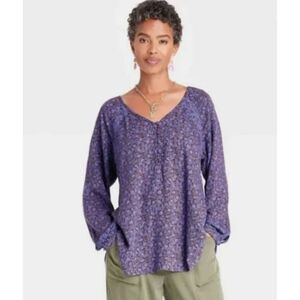 514 Knox Rose Purple Floral Boho Blouse – Long Sleeve Relaxed Fit Top